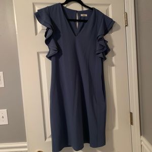 Ruffle sleeve blue dress